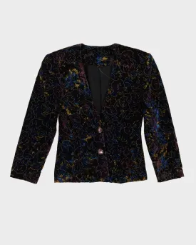 00s Blue Burgundy Floral Velvet Blazer Jacket - S