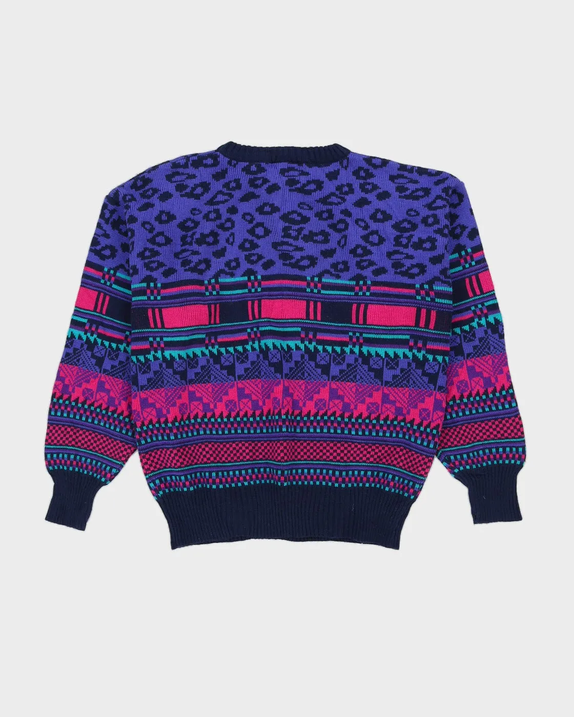 00s Blue Patterned Knitted Ski Jumper - M