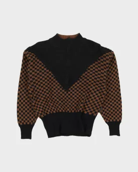 00s Brown Patterned Knitted Jumper - M