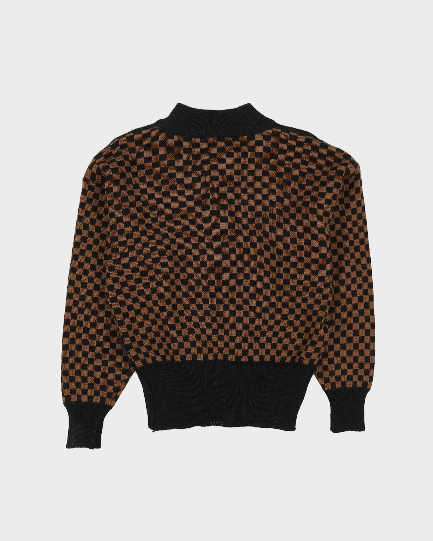 00s Brown Patterned Knitted Jumper - M