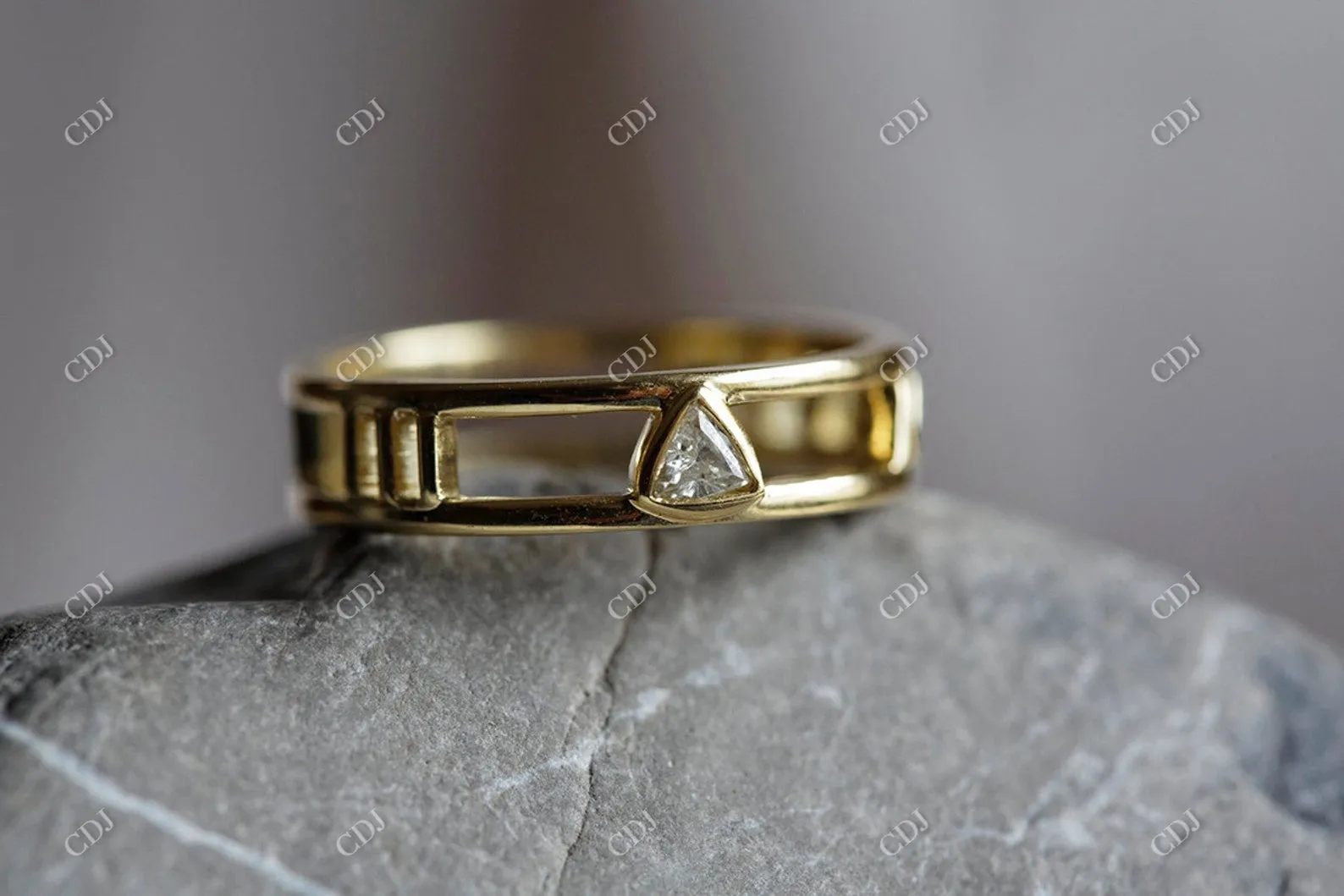 0.1ctw Trillion Moissanite Diamond Gold Personalized Band Ring