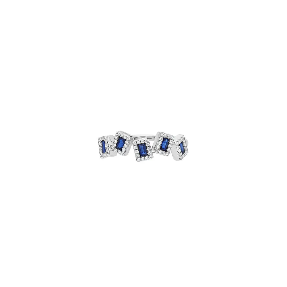 14 Karat White Gold Pivot Band and with Blue Sapphire and Diamonds