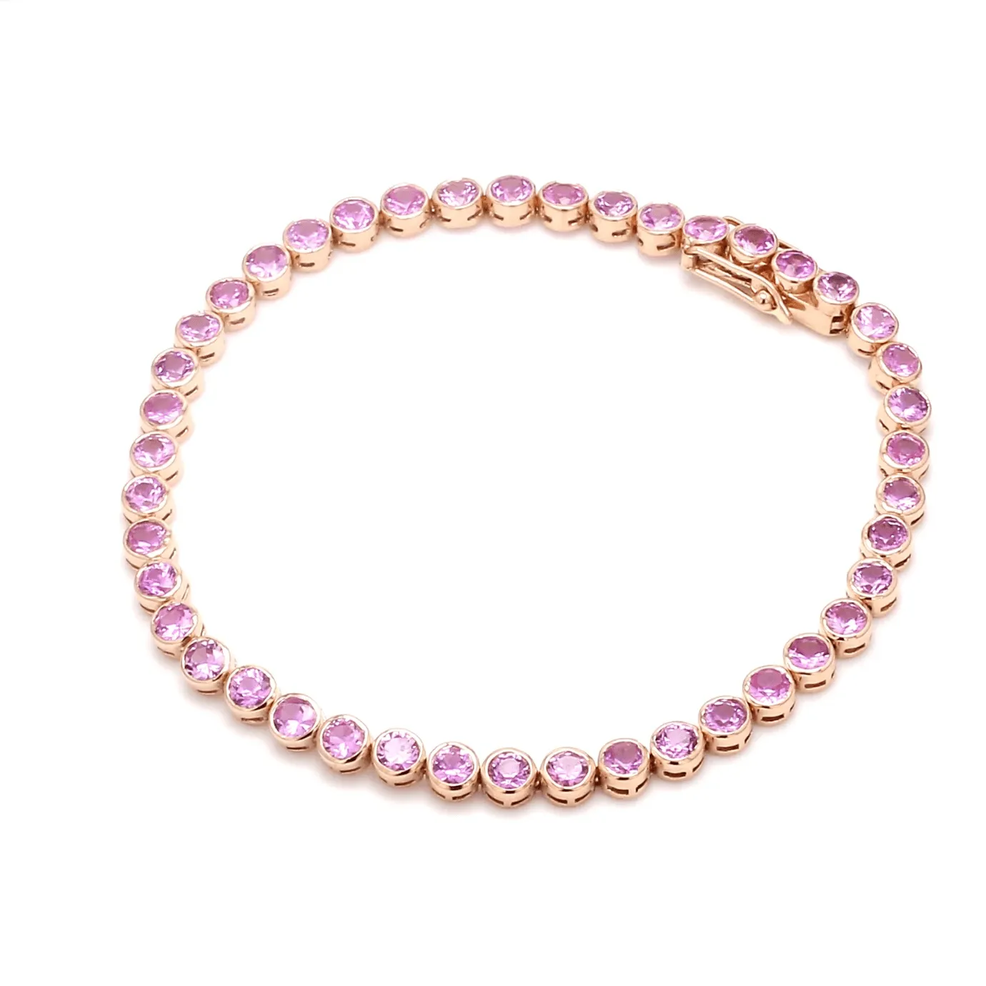 14K & 18K Gold Pink Sapphire Bezel Tennis Bracelet, Large