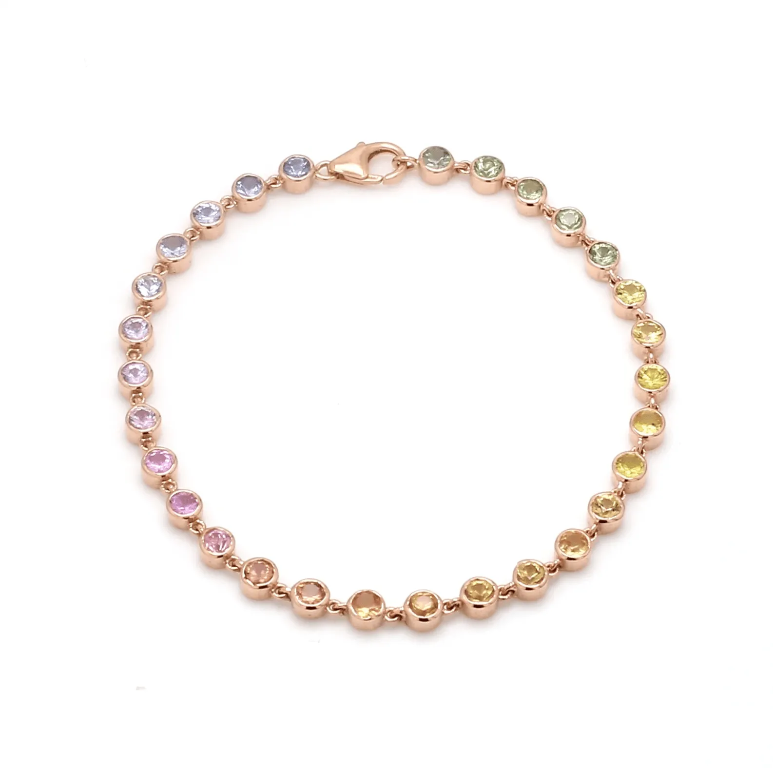 14K & 18K Gold Rainbow Sapphire Bezel Link Bracelet