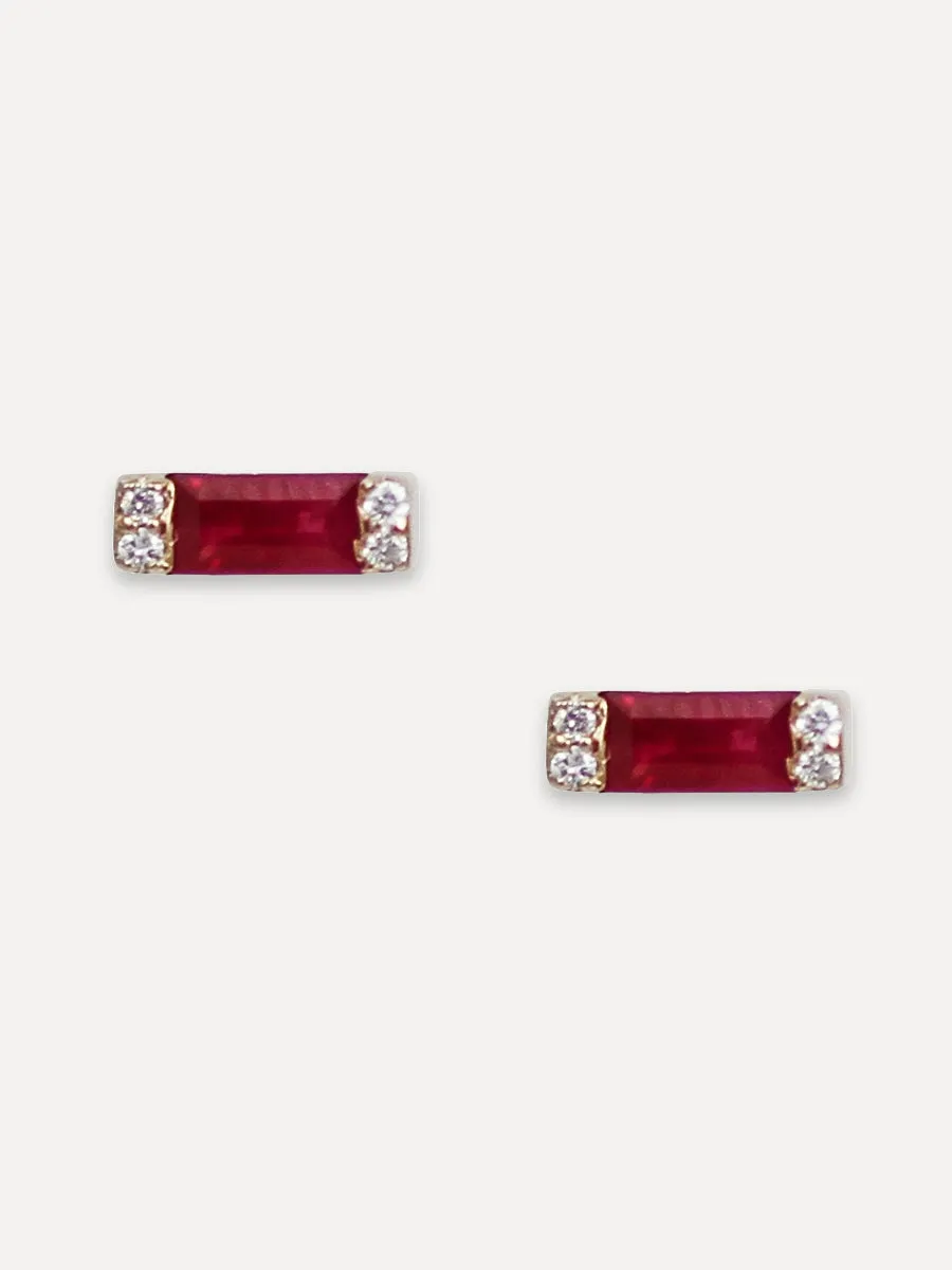 14K Diamond & Ruby Baguette Studs