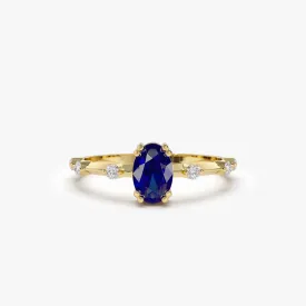 14k Gold Dainty Diamond Genuine Sapphire Ring