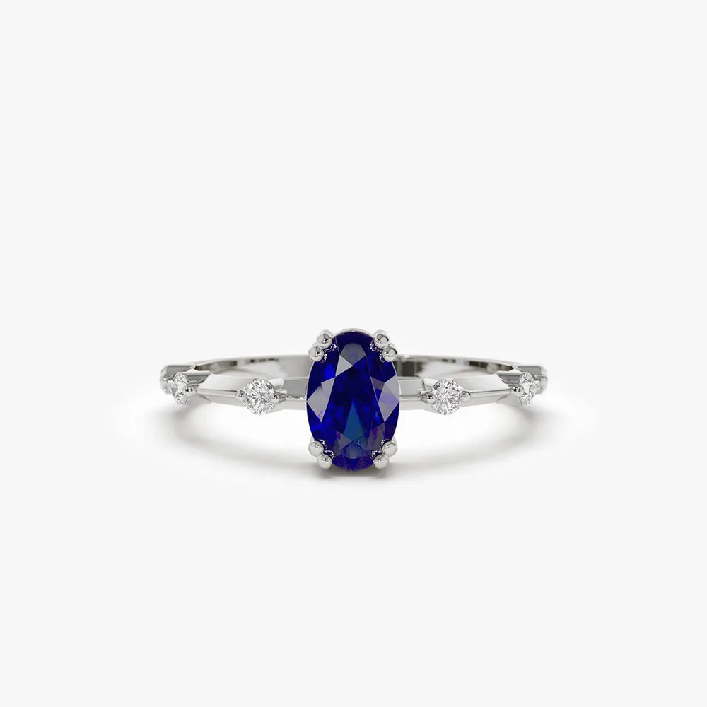 14k Gold Dainty Diamond Genuine Sapphire Ring