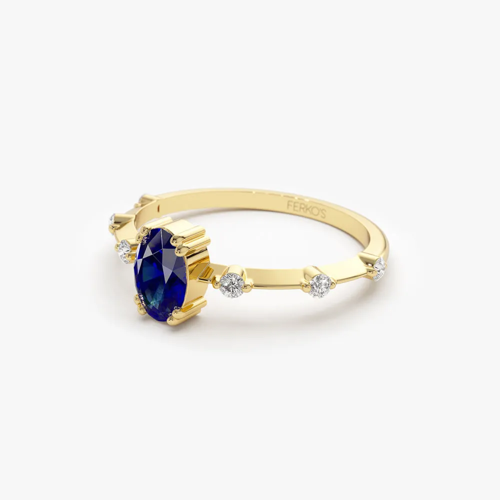 14k Gold Dainty Diamond Genuine Sapphire Ring