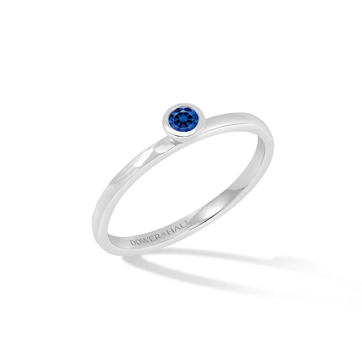 14k Hammered Narrative Ring with 3mm Blue Sapphire