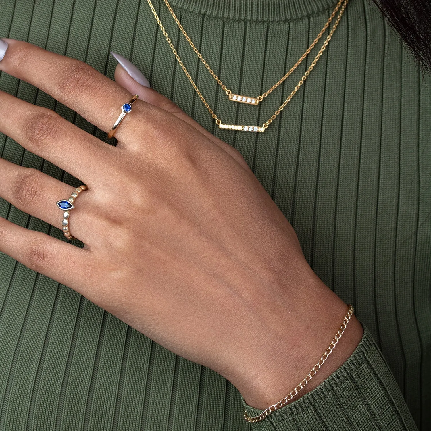 14k Hammered Narrative Ring with 3mm Blue Sapphire