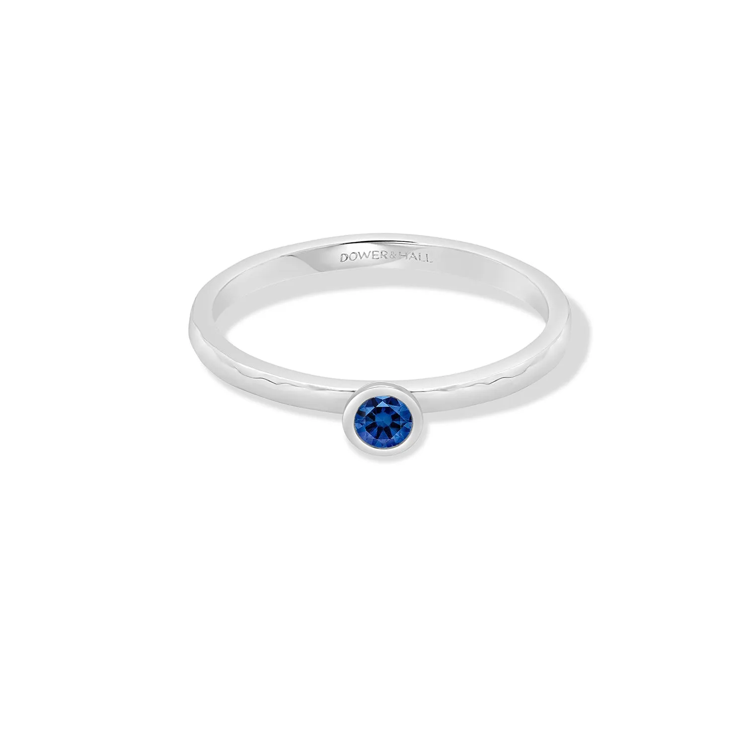 14k Hammered Narrative Ring with 3mm Blue Sapphire