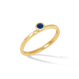 14k Hammered Narrative Ring with 3mm Blue Sapphire