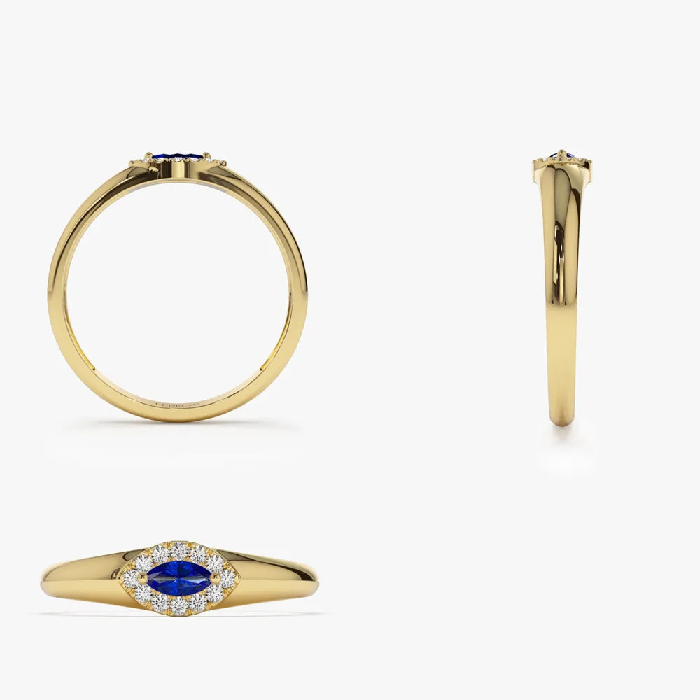 14k Marquise Sapphire Ring in Halo Setting