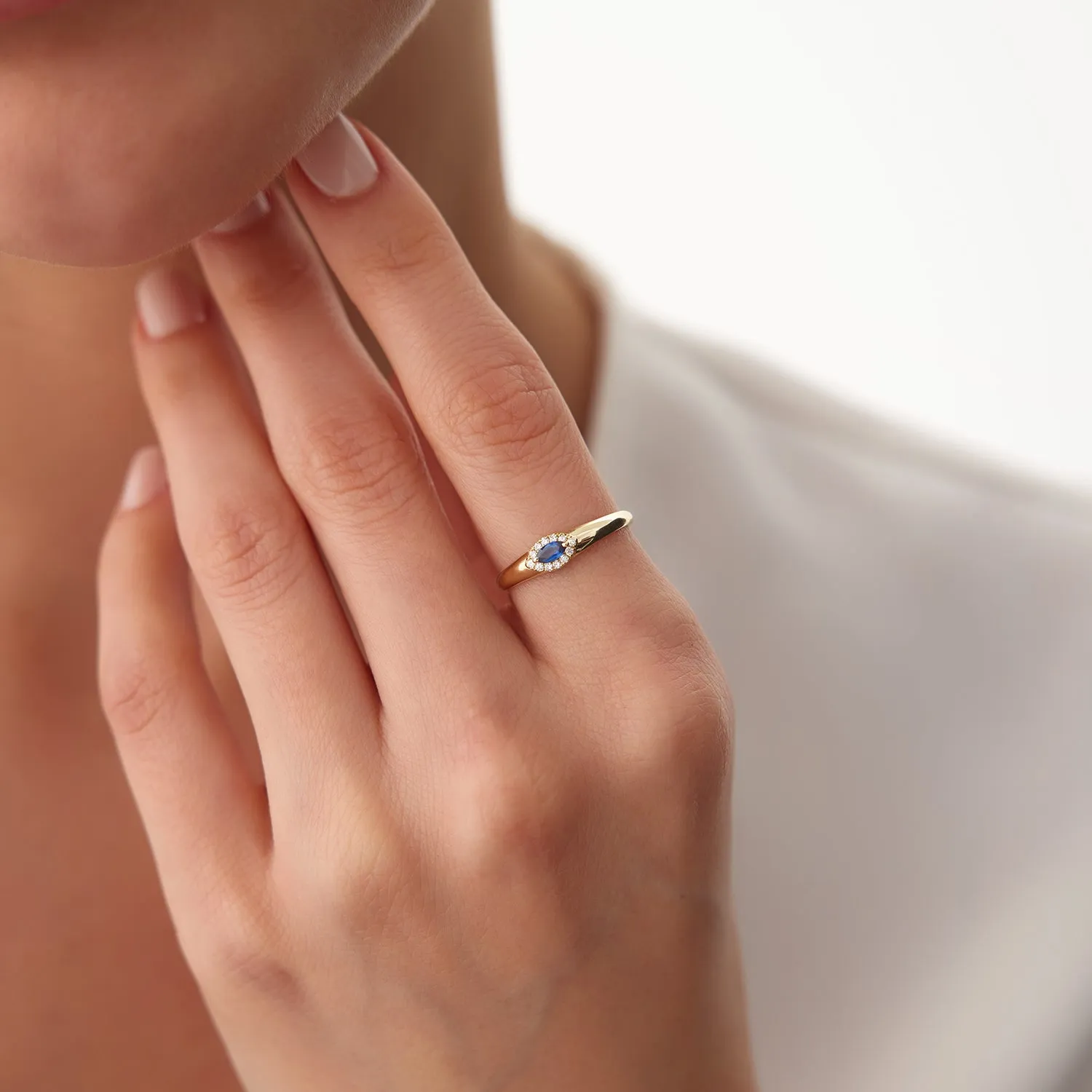 14k Marquise Sapphire Ring in Halo Setting