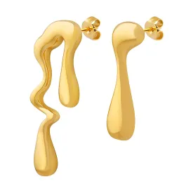 18K Gold Plated Stainless Steel Asymmetrical Drip Earrings