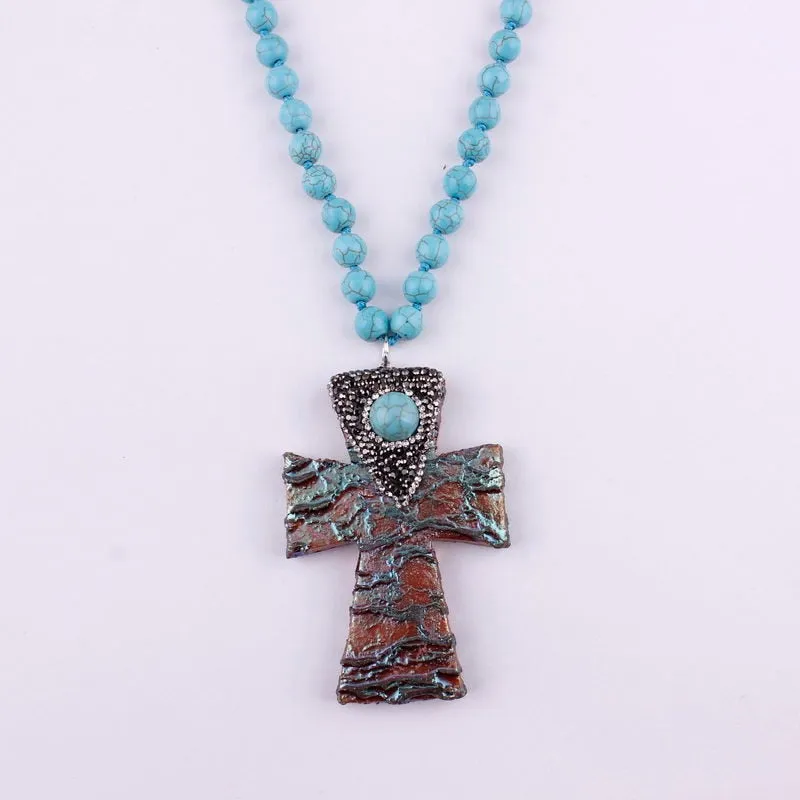 3 Colors Option Hot Selling Tribal Natural Amazonite Stones Beads Horn Statement Pendant Necklace for Women Bohemian Jewelry