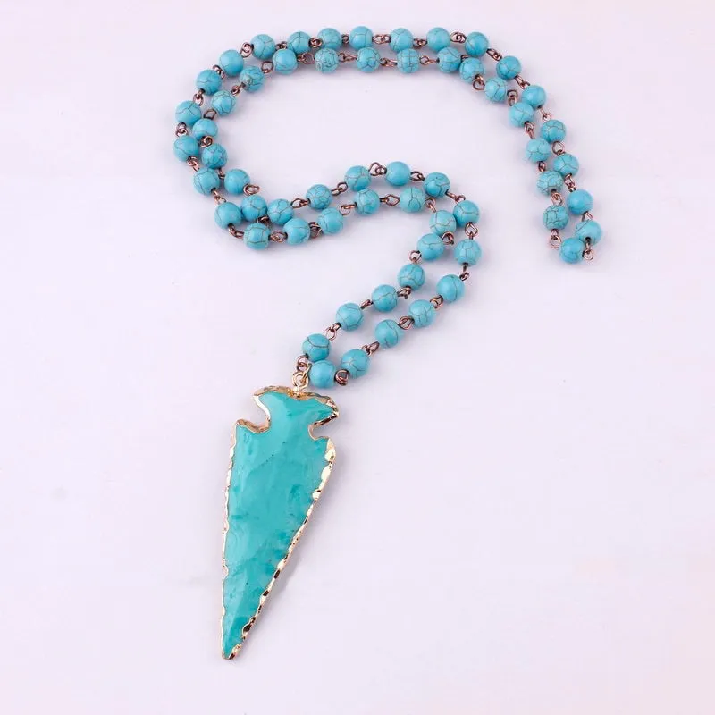 3 Colors Option Hot Selling Tribal Natural Amazonite Stones Beads Horn Statement Pendant Necklace for Women Bohemian Jewelry