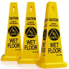 3 Pack- 26" Yellow Caution Wet Floor Cones - English/Spanish- Dryser