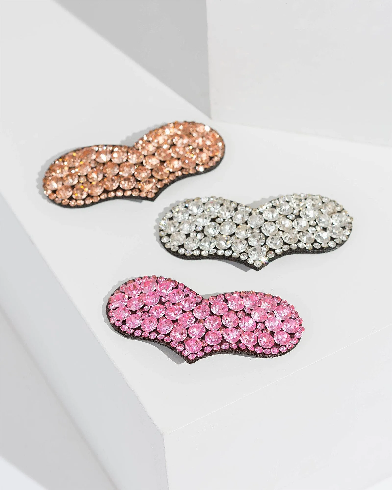 3 Pack Crystal Love Heart Hair Clips