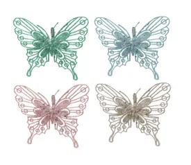 3pk Glitter Wire Butterfly Clip 4 Asst