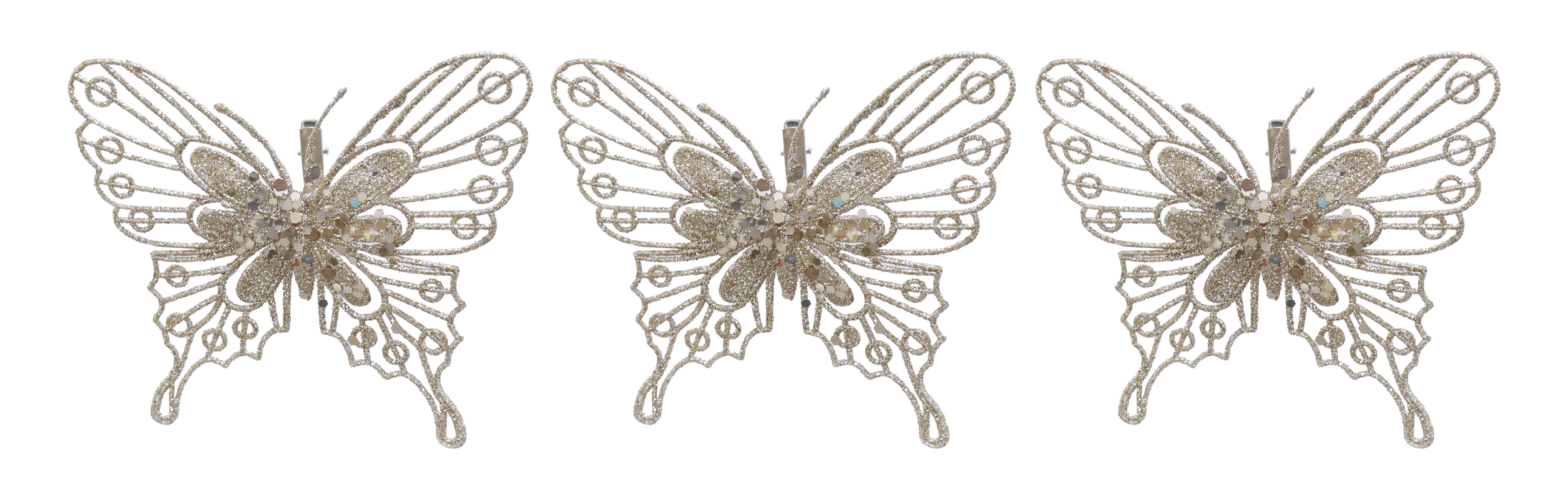 3pk Glitter Wire Butterfly Clip 4 Asst