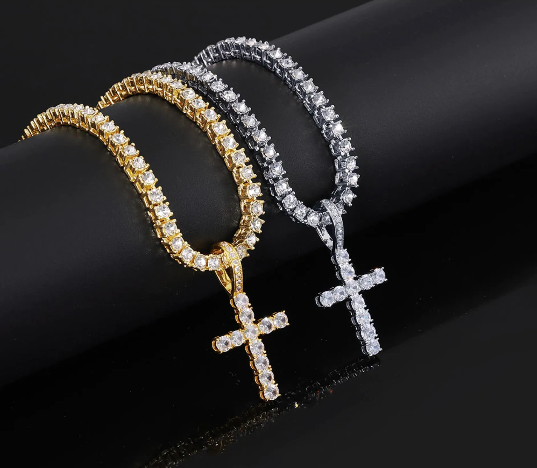 4mm Bust Down Cross Pendant W/Rope or Tennis Link Chain