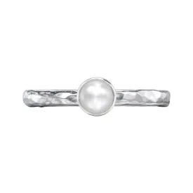 4mm White Pearl Hammered Twinkle Ring