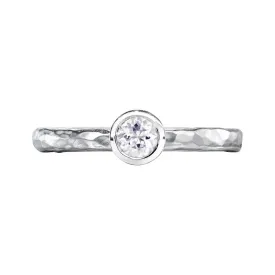 4mm White Sapphire Hammered Twinkle Ring