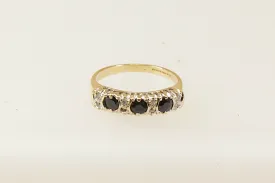 9ct Gold Sapphire and Diamond Trilogy Half Eternity Band Ring