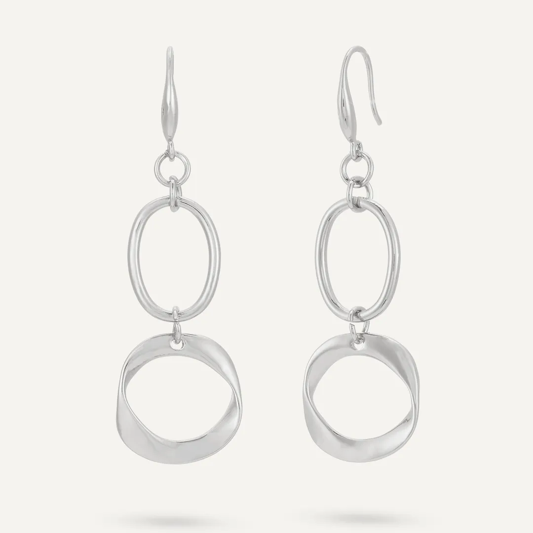 Abstract Geometric Hook Earrings In Silver-Tone