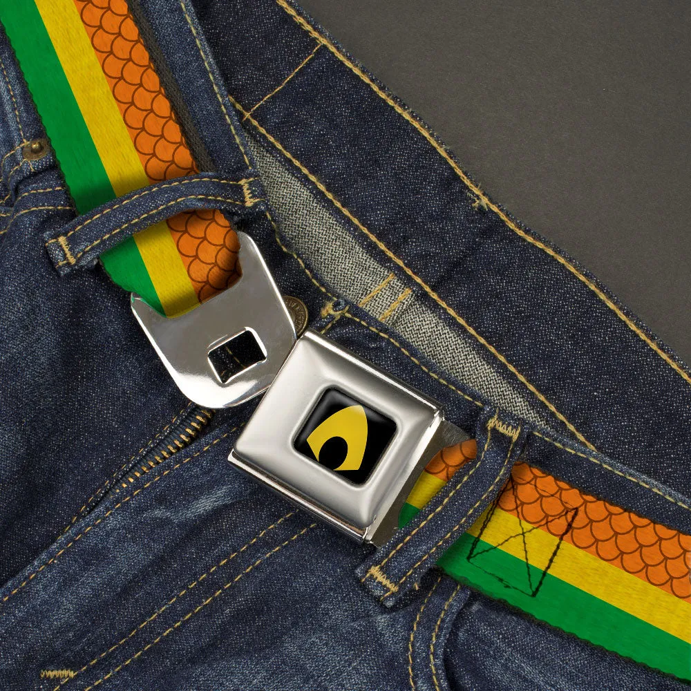 Aquaman Logo Full Color Black Yellow Seatbelt Belt - Aquaman Rasta Webbing