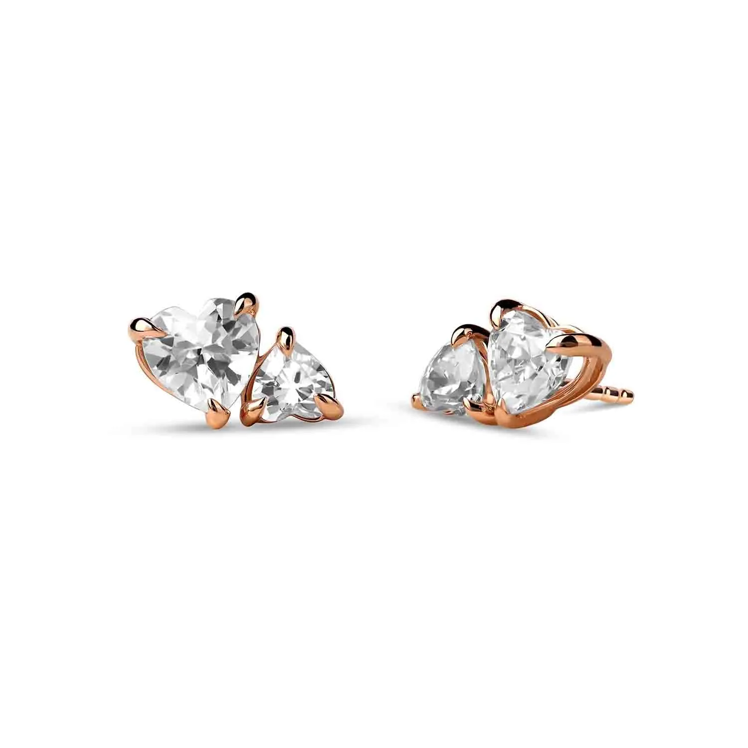 Asymmetrical Heart Diamond Toi et Moi Studs