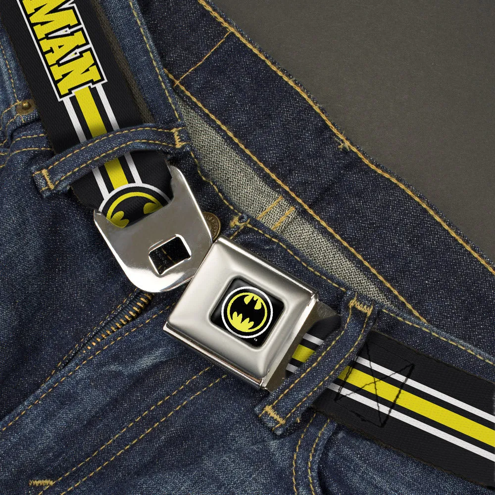 Bat Signal Full Color Black White Yellow Seatbelt Belt - BATMAN/Bat Signal Triple Stripe Black/White/Yellow Webbing