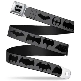 Batman Black Silver Seatbelt Belt - Bat Logo Transitions Gray/Black Webbing