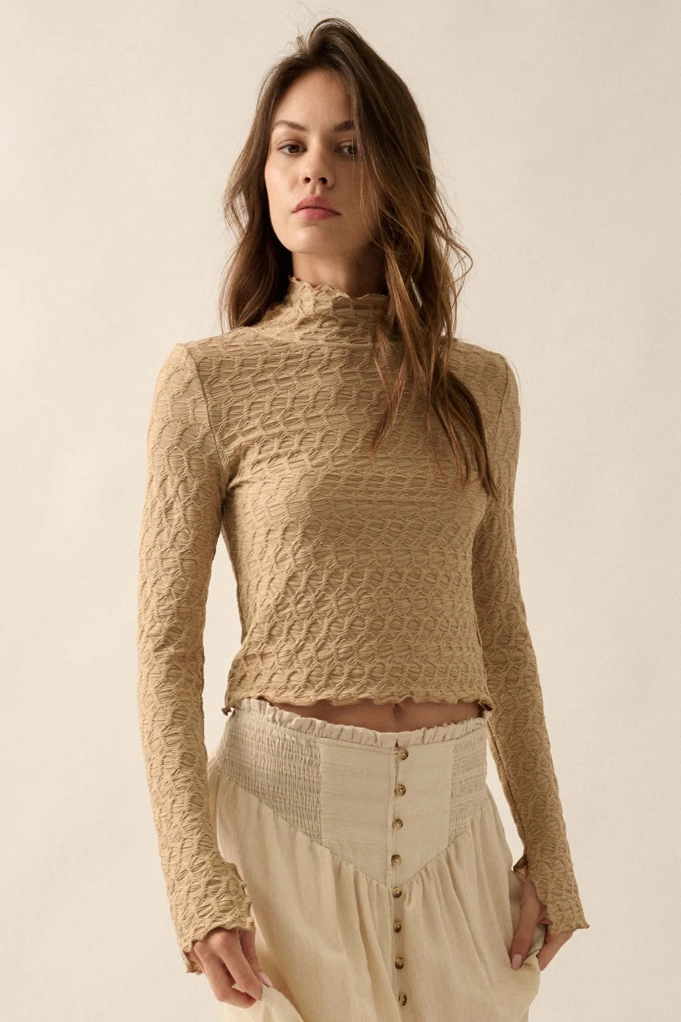 Beautiful Spirit Textured Knit Mock-Neck Top