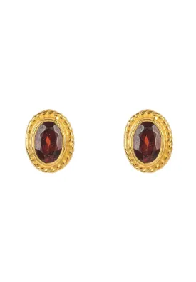 Birthstone Gold Gemstone Stud Earring January Garnet