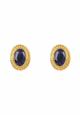 Birthstone Gold Gemstone Stud Earring September Sapphire