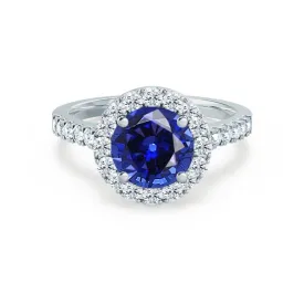 CECILY - Chatham® Lab Grown Blue Sapphire & Diamond Platinum Halo Ring