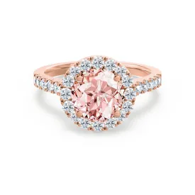 CECILY - Chatham® Lab Grown Champagne Sapphire & Diamond 18k Rose Gold Halo Ring