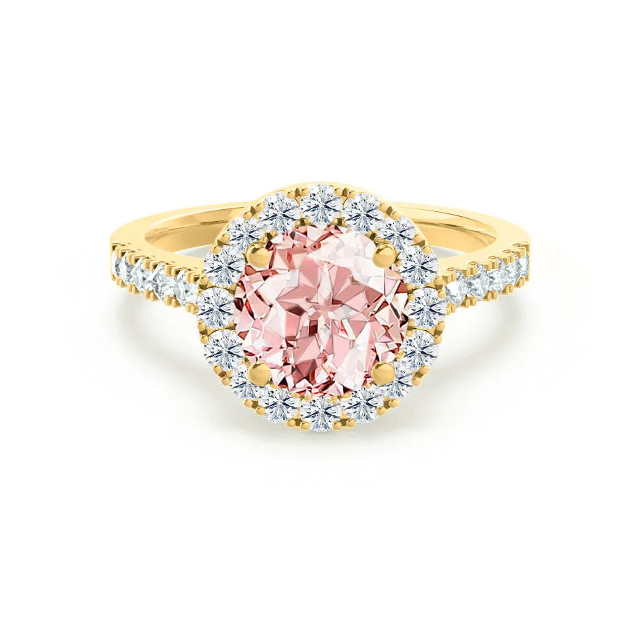 CECILY - Chatham® Lab Grown Champagne Sapphire & Diamond 18k Yellow Gold Halo Ring