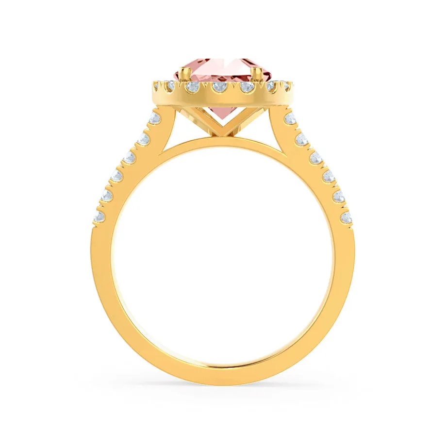 CECILY - Chatham® Lab Grown Champagne Sapphire & Diamond 18k Yellow Gold Halo Ring