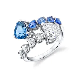 CEYLON BLUE SAPPHIRE & DIAMOND &  HEART BYPASS RING