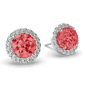 Diamond Ruby Halo Stud Earrings 18K White Gold