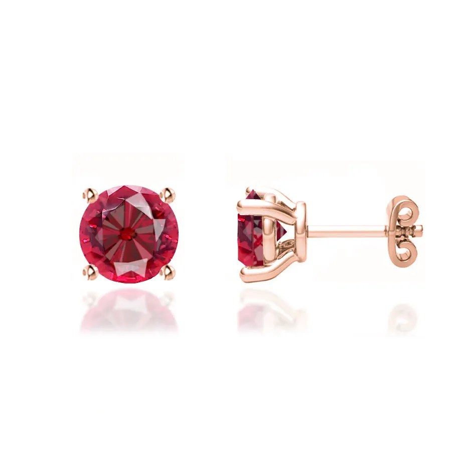 DOVE - Round Ruby 18k Rose Gold Stud Earrings