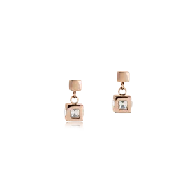 Earrings cube stainlees steel rose gold & crystal