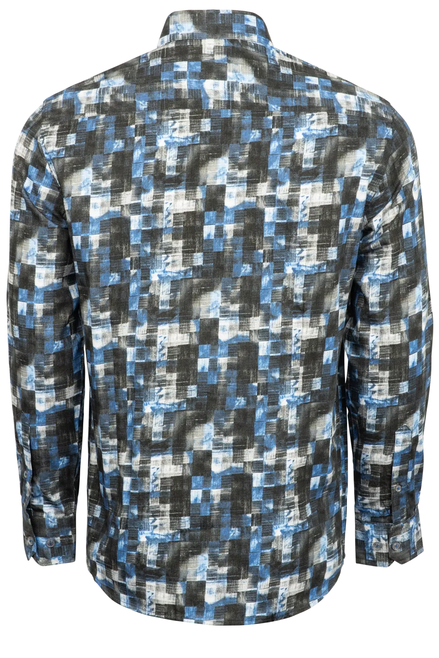 Garnet Button-Front Shirt - Blue Geometric