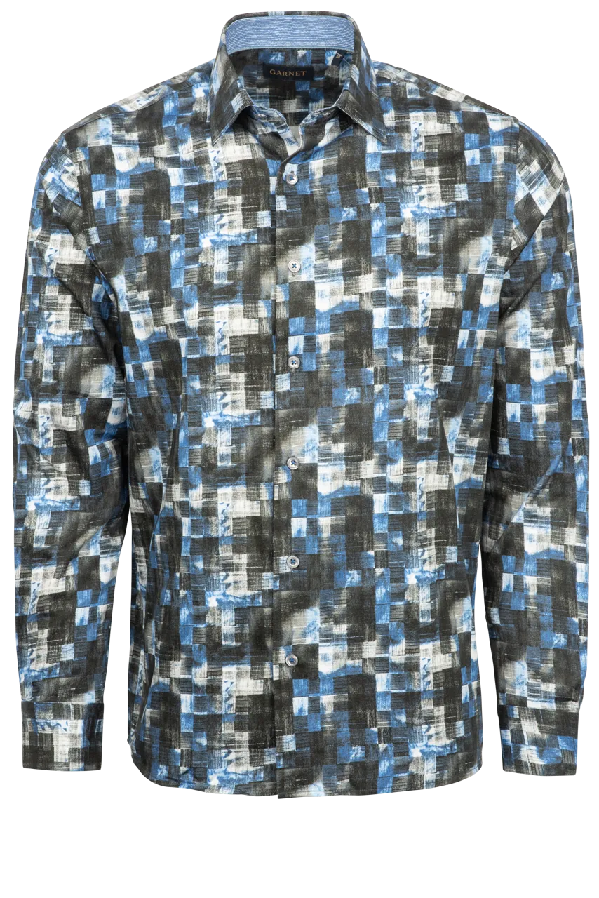 Garnet Button-Front Shirt - Blue Geometric