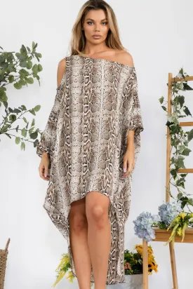 HH735X-SNAKE - Cold Shoulder Cover Up Dress