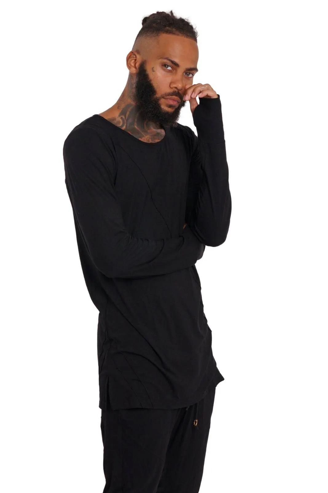 Luanda Mens Longline Long Sleeve T Shirt