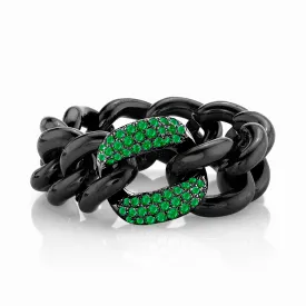 MEN'S EMERALD  & BLACK CERAMIC MEDIUM LINK RING